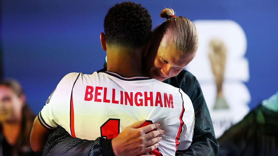 Image caption, Bellingham's match-winning display won the approval of Norway's master striker and fo